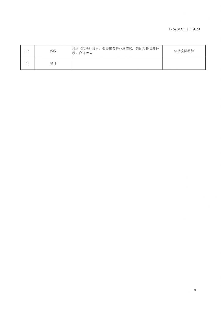 苏州市保安服务费用测算指南T SZBAXH 2—2023